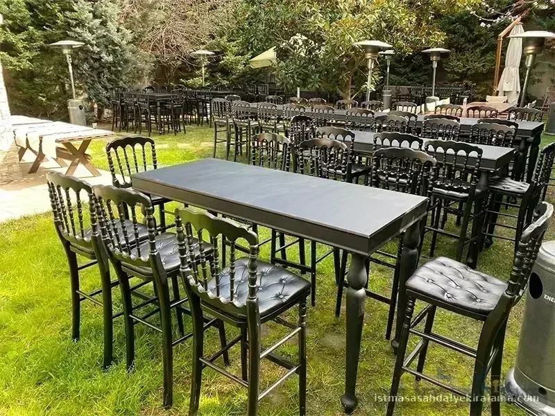 Kokteyl Masası Kiralama - Düğün Salonu Siyah Bistro Kokteyl Seti Oturma Planli